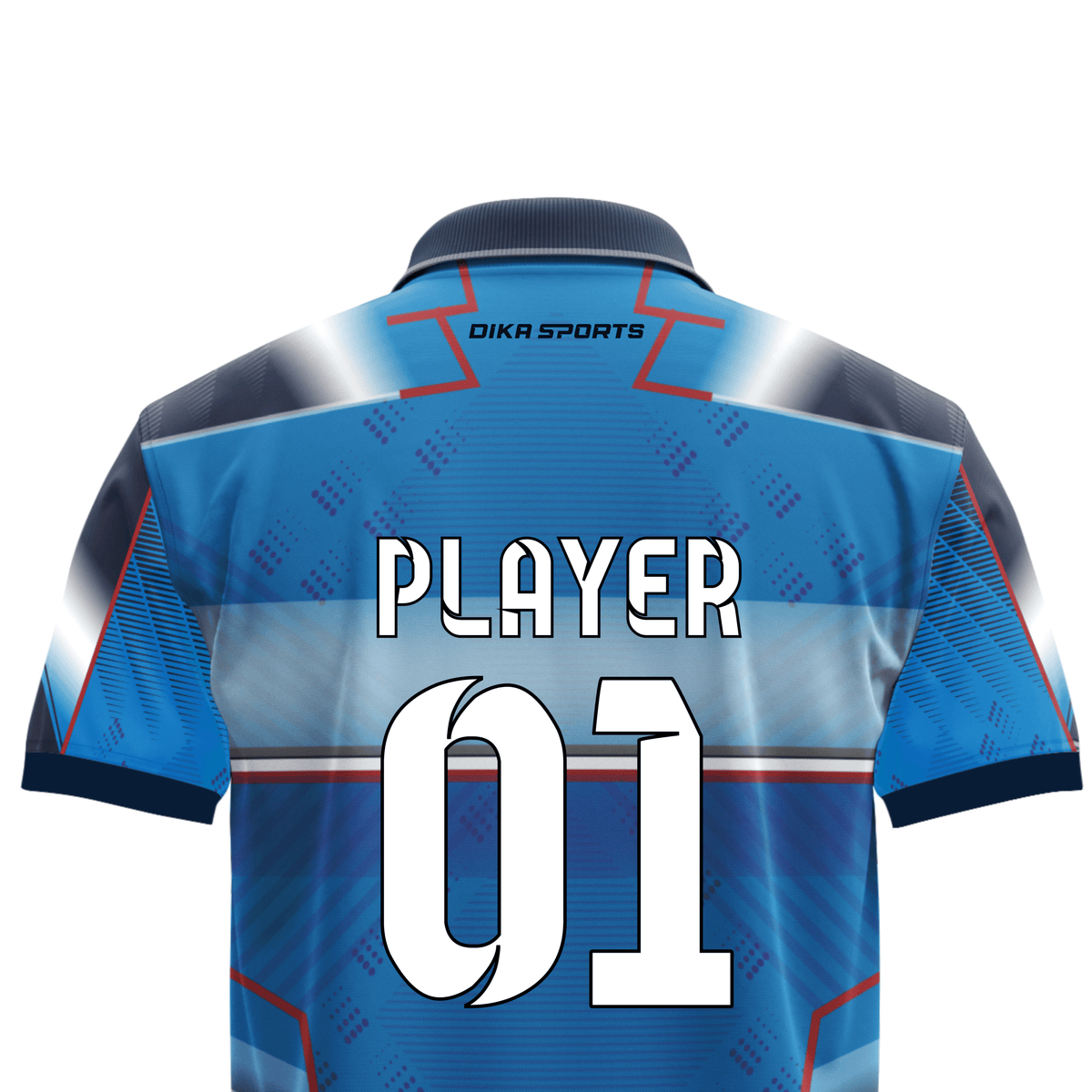 Premium Dika Sports Custom Polo Mix Vibrant Blue Colour Cricket Jersey for Men with Team Player Name and Number Customization