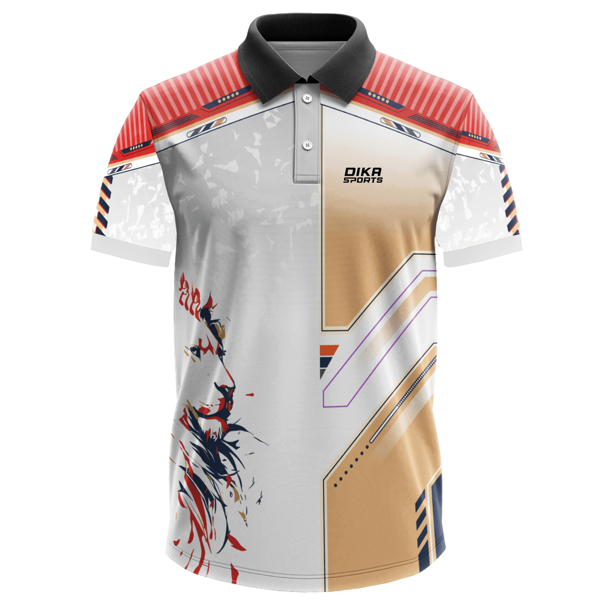 DIKA SPORTS Cricket Sports Jersey for Men – Attractive Lion Print Polo Collar T-Shirt for Matches