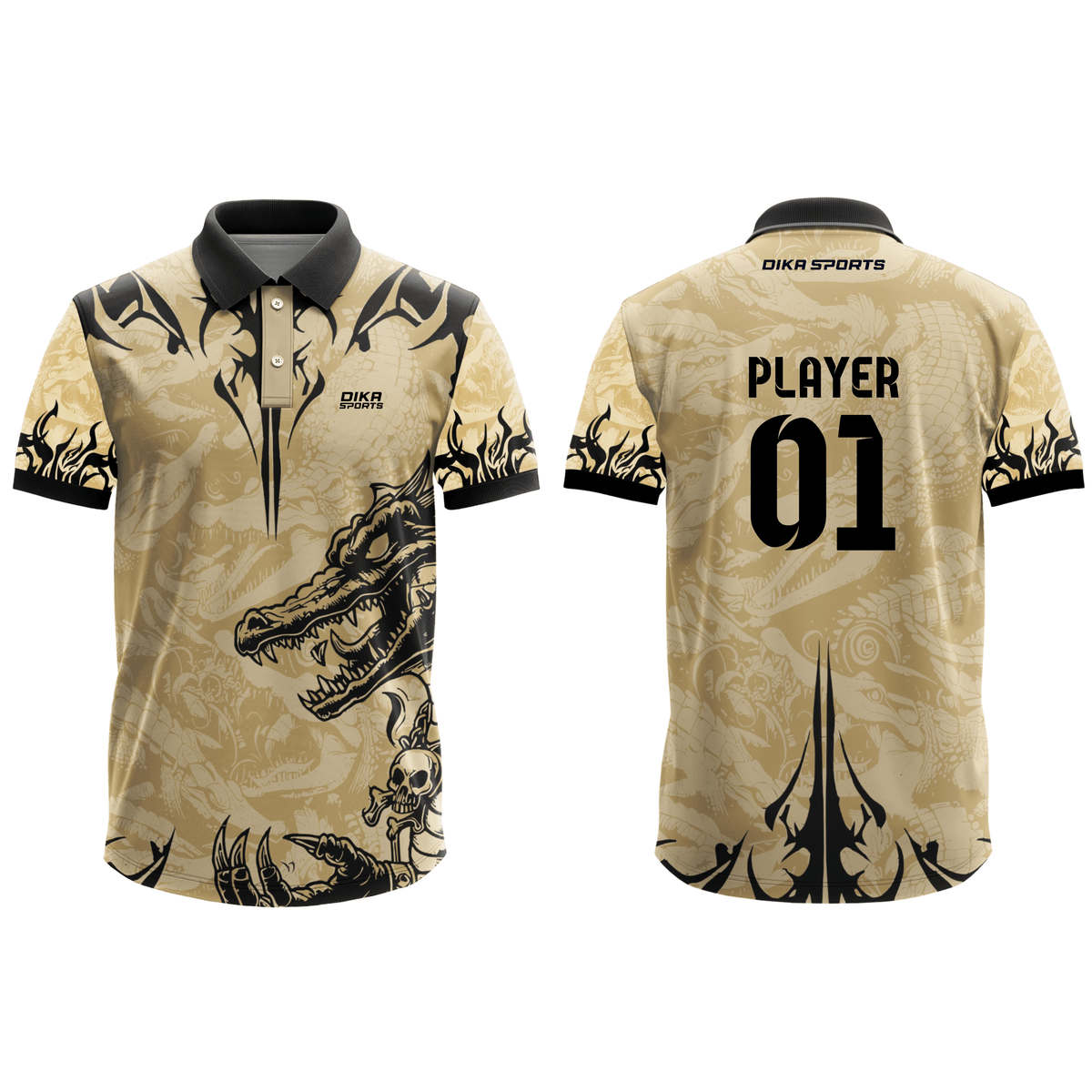 Stylish Wild Print Custom Cricket Polo Jersey for Men with Printed Team Logo and Personalized Player Name by Dika Sports