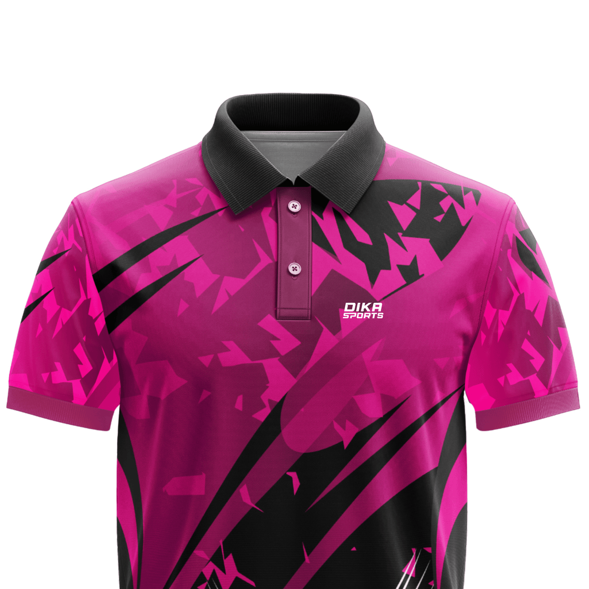 DIKA SPORTS Men's Quick Dry Style Collar Neck Cricket Jersey – Athletic Sports T-Shirt for Outdoor Games in Pink & black colour