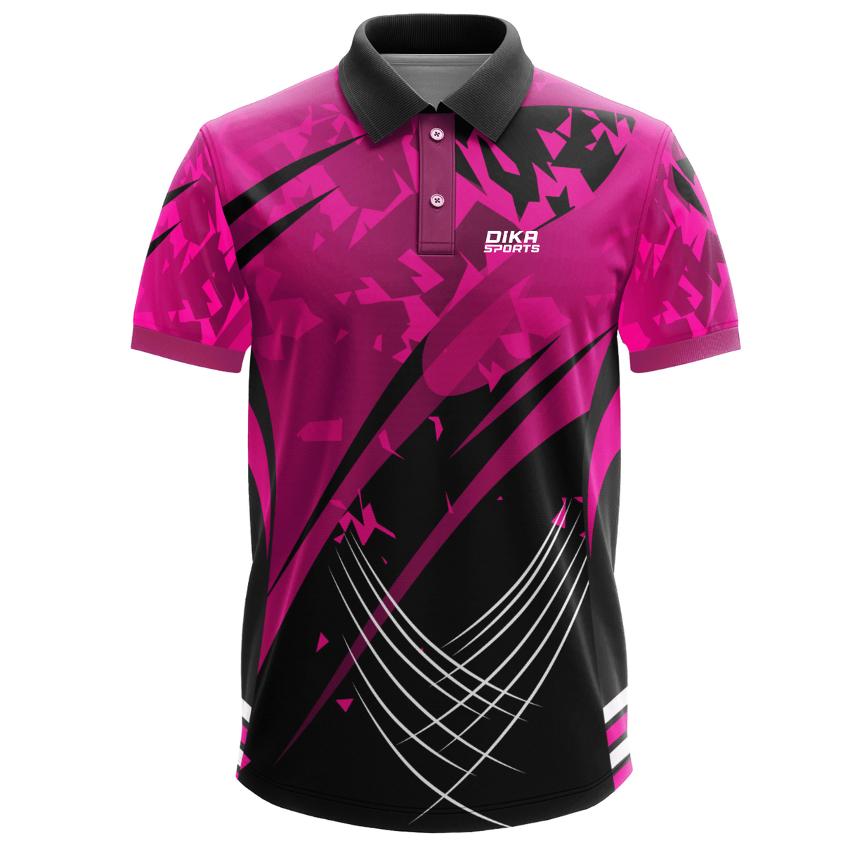 DIKA SPORTS Custom  Collar Neck Pink & Black Printed Cricket Jersey for Men with Personalized Name, Number and Team Logo