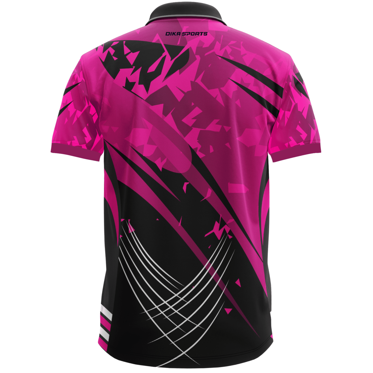 DIKA SPORTS Men's Quick Dry Style Collar Neck Cricket Jersey – Athletic Sports T-Shirt for Outdoor Games in Pink & black colour