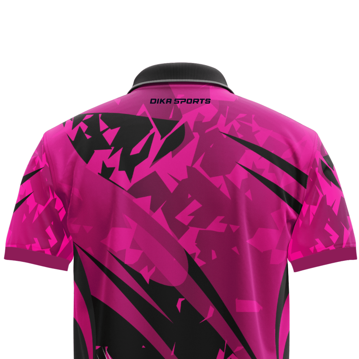 DIKA SPORTS Men's Quick Dry Style Collar Neck Cricket Jersey – Athletic Sports T-Shirt for Outdoor Games in Pink & black colour