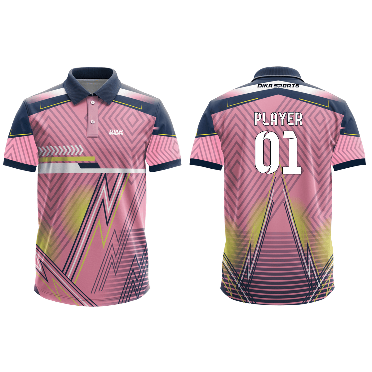DIKA SPORTS New Launch Pink Custom Cricket Collar Neck Jersey for Men with Personalized Name Number and Team Logo Printing