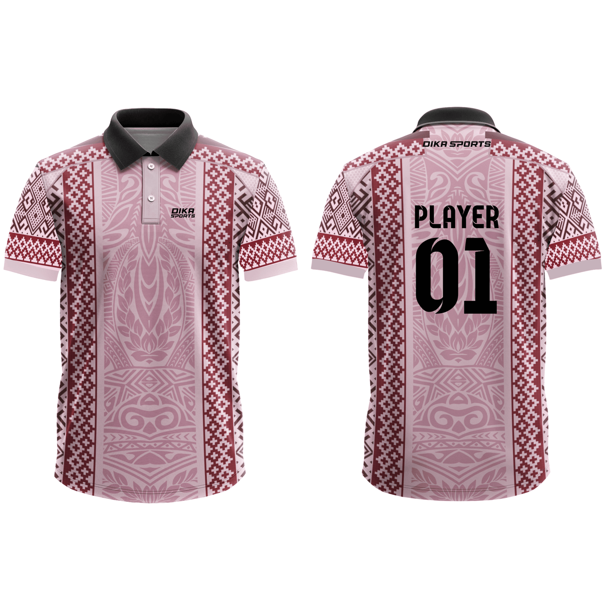 DIKA SPORTS Custom Cricket Jersey with Name and Number for Men, Kids & Teams – Collar Neck Personalized Pink Sportswear