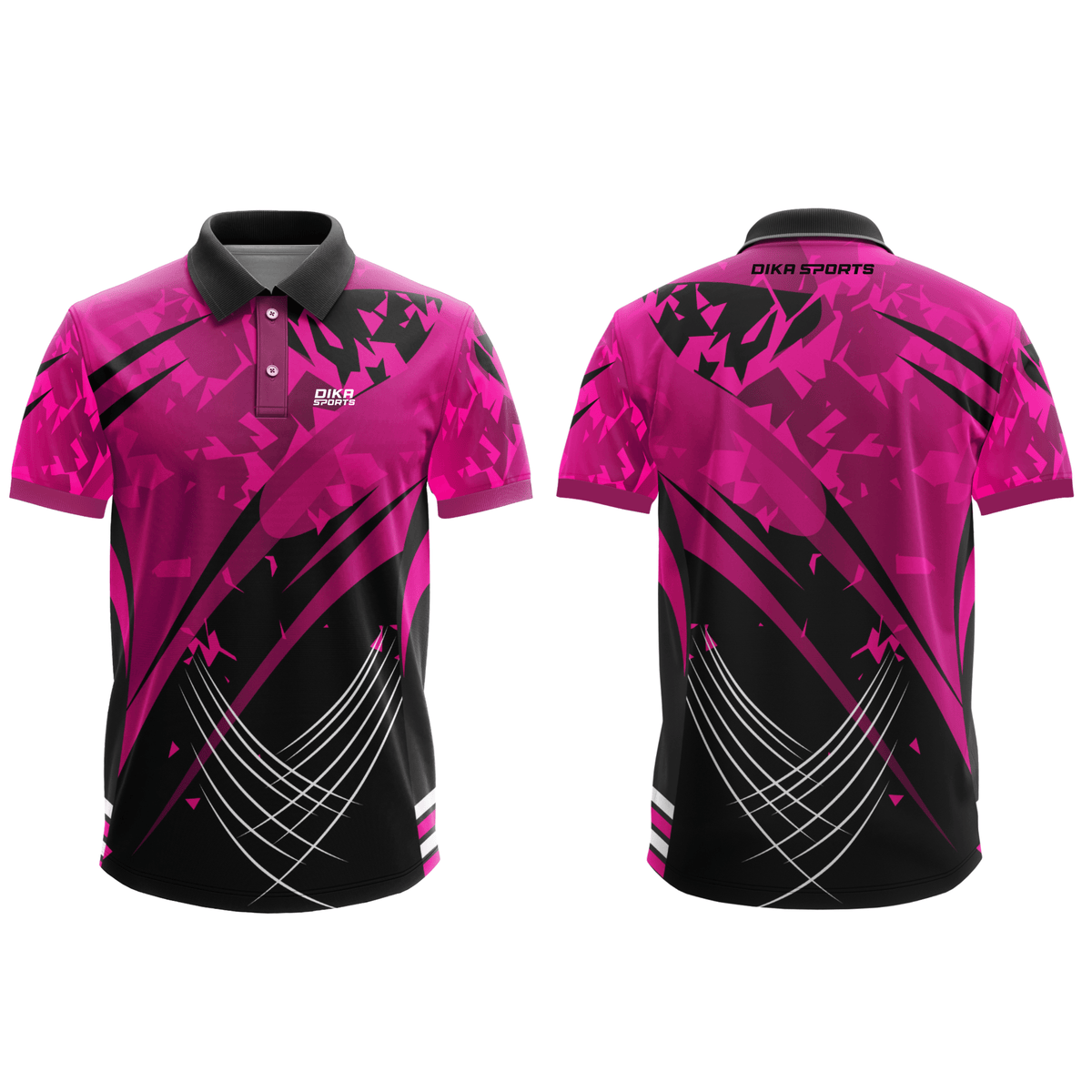 DIKA SPORTS Men's Quick Dry Style Collar Neck Cricket Jersey – Athletic Sports T-Shirt for Outdoor Games in Pink & black colour