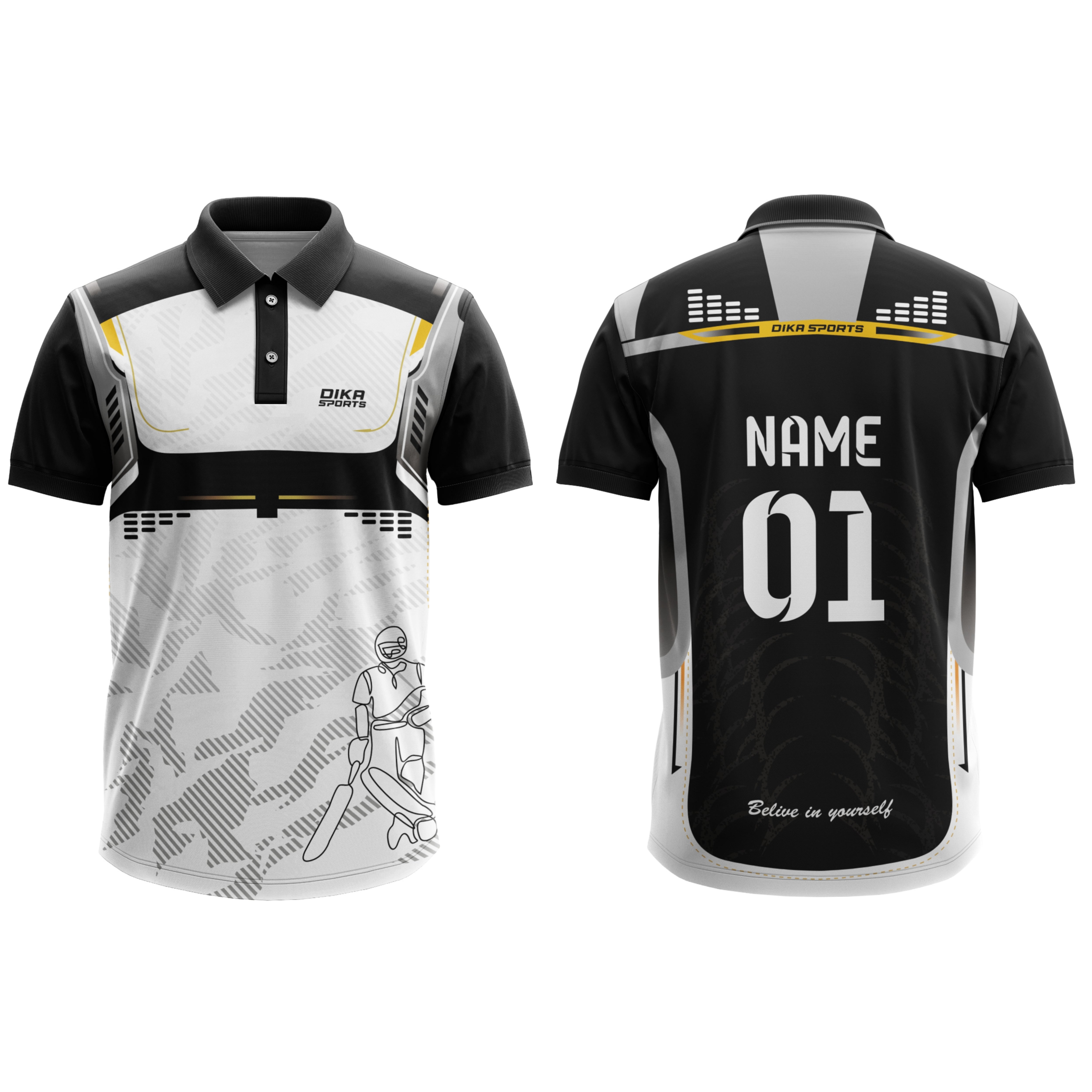 Black and White Cricket Customised Jersey