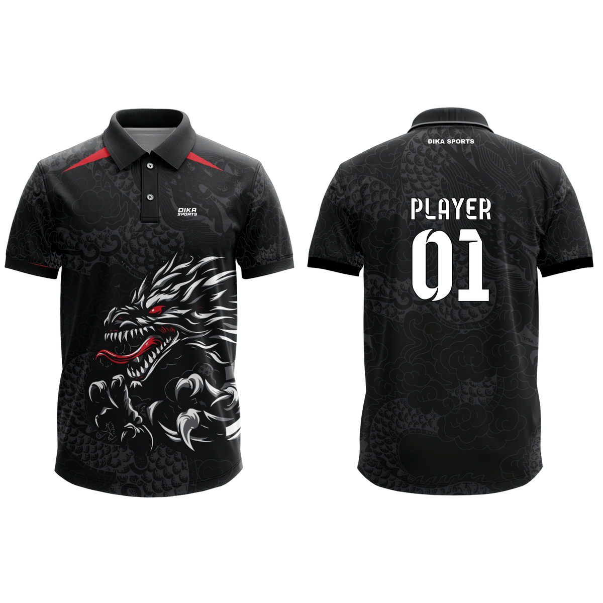 DIKA SPORTS Club Cricket Jersey – Personalized Polo Neck Team Wear Dragon Attaractive Print
