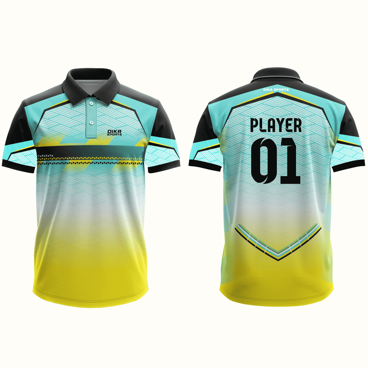 Custom Printed Cricket Collar Jersey with Brilliant Design Team Branding and Name Number Printing by Dika Sports