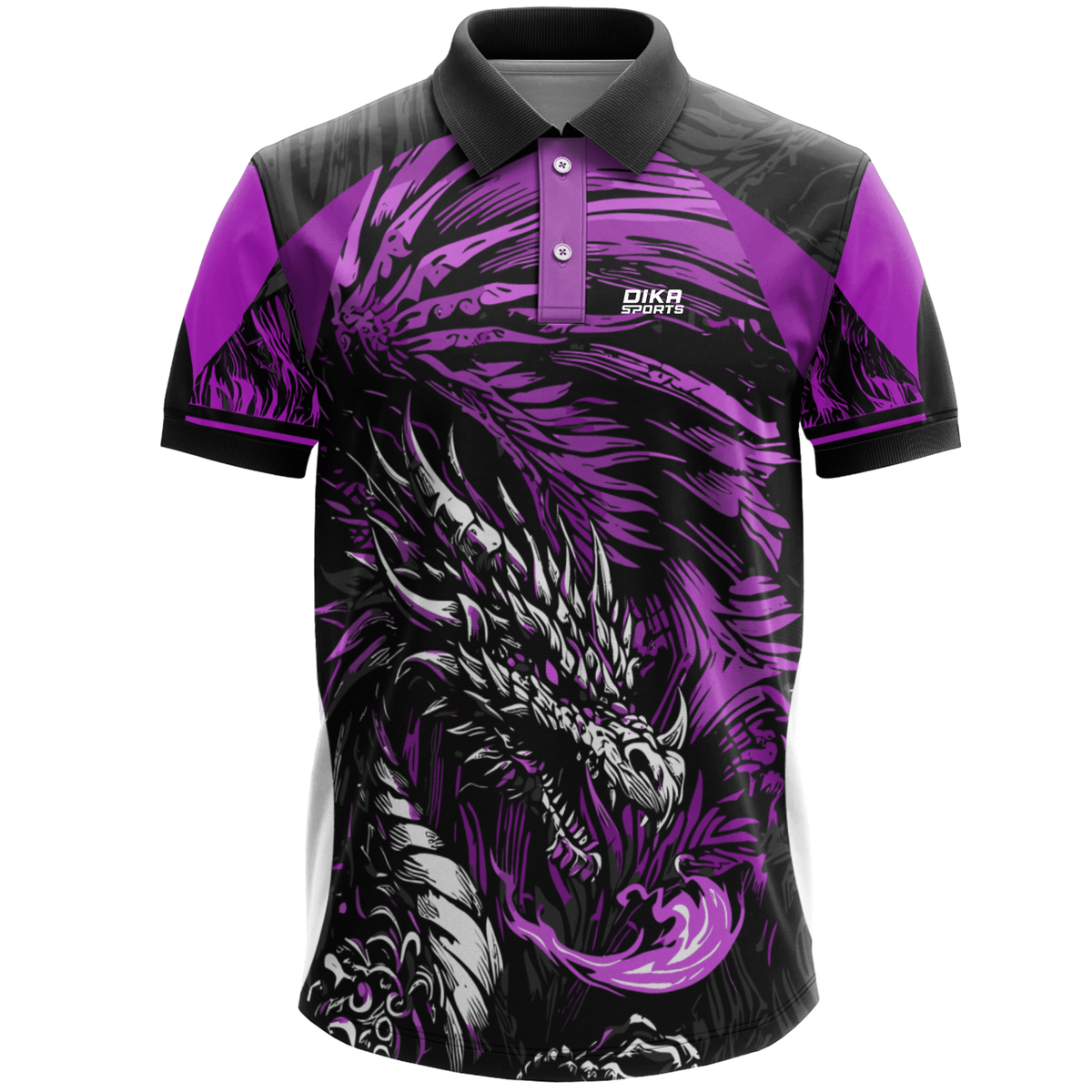 DIKA SPORTS Collar Neck Cricket Jersey – Lightweight Dragon Printed Sports T-Shirt for Coaching and Practice