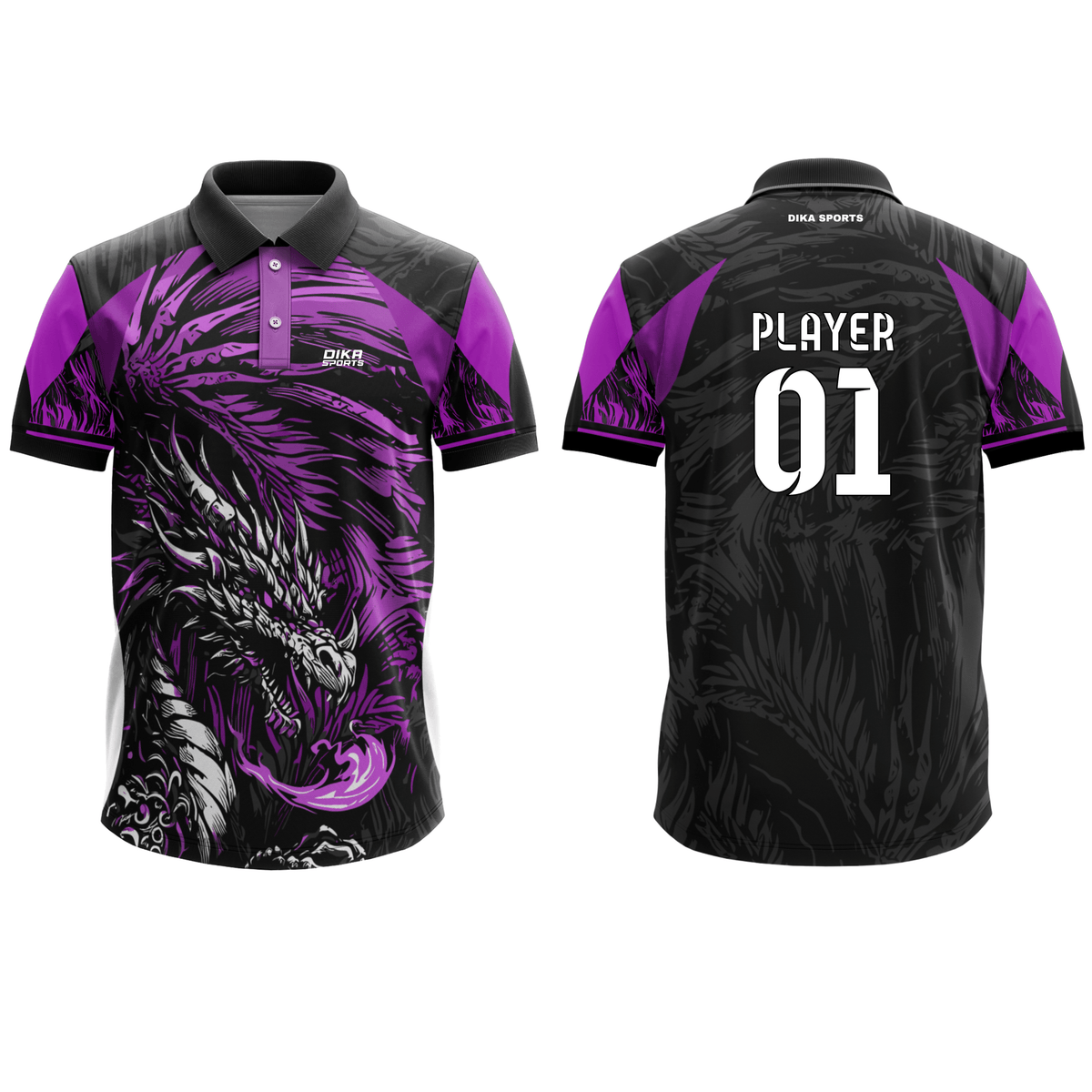 DIKA SPORTS Kids & Adults Custom Dragon Printed Cricket Jersey with Name and Number – Breathable Collar Neck Sports T-Shirt