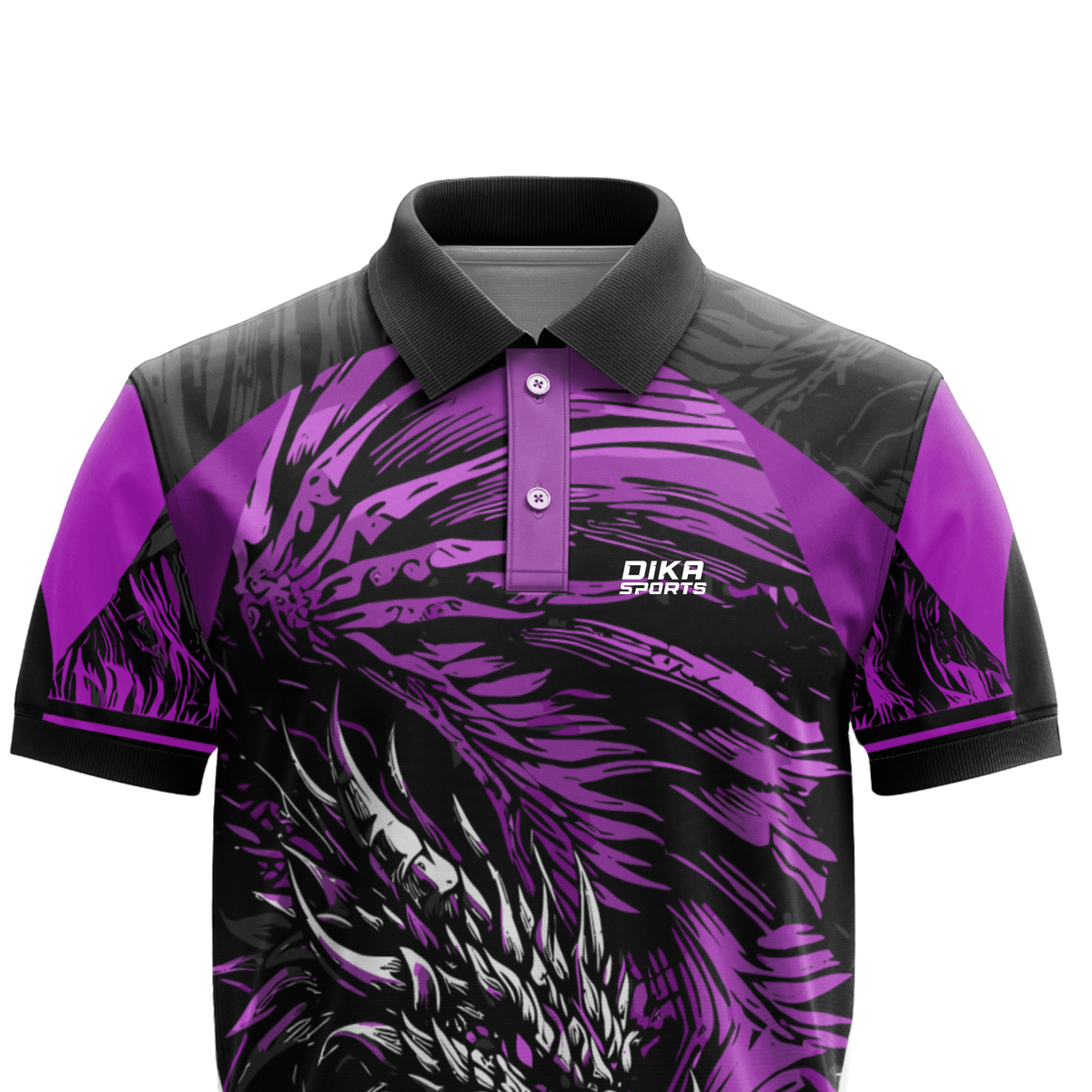 DIKA SPORTS Collar Neck Cricket Jersey – Lightweight Dragon Printed Sports T-Shirt for Coaching and Practice