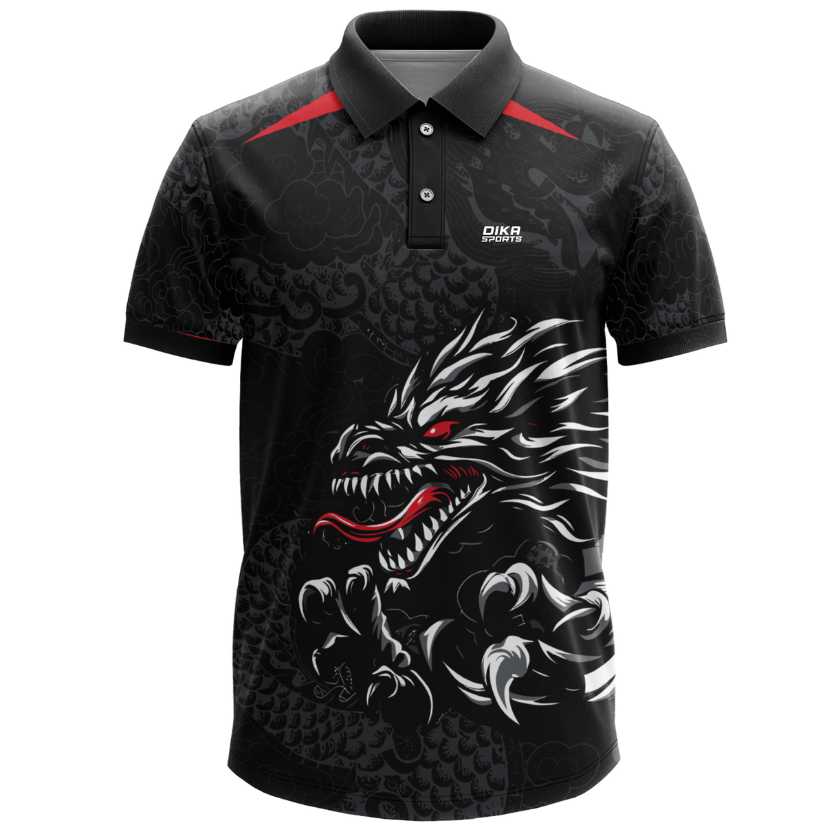 DIKA SPORTS Club Cricket Jersey – Personalized Polo Neck Team Wear Dragon Attaractive Print