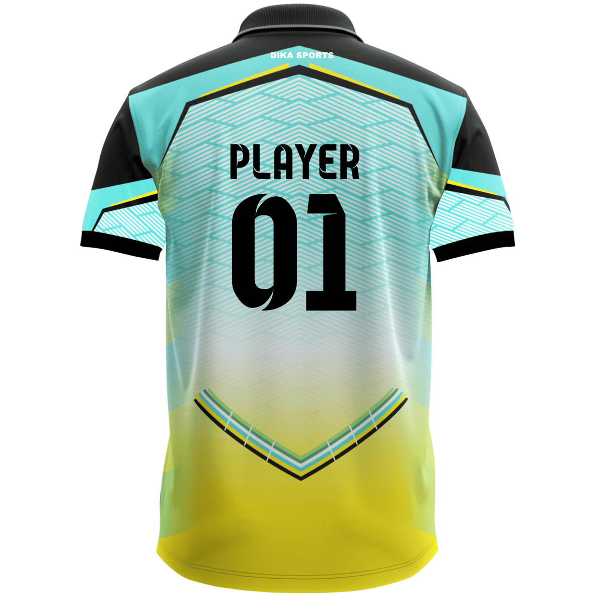 Custom Printed Cricket Collar Jersey with Brilliant Design Team Branding and Name Number Printing by Dika Sports