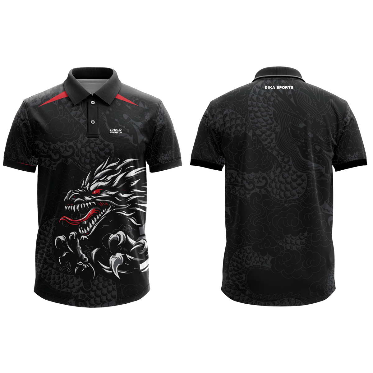 DIKA SPORTS Ready to Wear Cricket Jersey – Dragon Printed Polo Neck Sports T-Shirt for Men