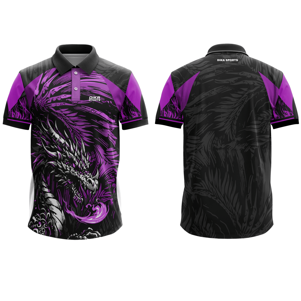 DIKA SPORTS Collar Neck Cricket Jersey – Lightweight Dragon Printed Sports T-Shirt for Coaching and Practice