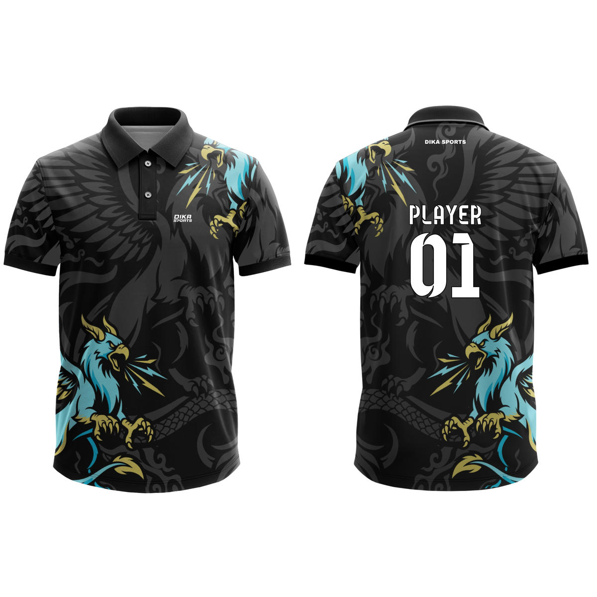Dika Sports Team Cricket Jersey | Collar Neck Custom Team Jersey with Name and Number | Cricket T-Shirt Set | Breathable Sports Wear