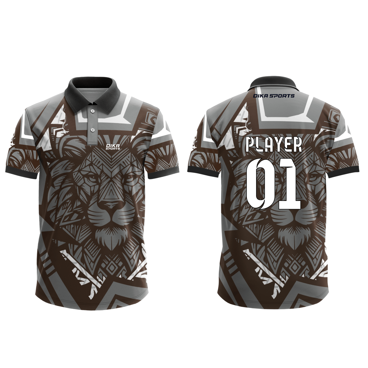 DIKA SPORTS Moisture Wicking Lion Printed Attaractive Custom Cricket Jersey with Collar Neck and Personalized Player Details