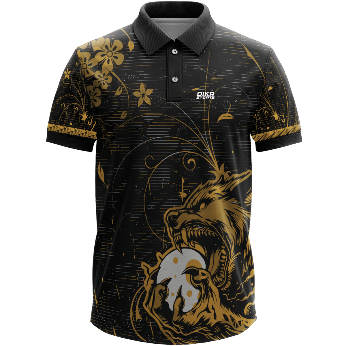 DIKA SPORTS Men’s Non-Custom Cricket Jersey – Stylish Printed Polo Collar Sportswear Wild Printed