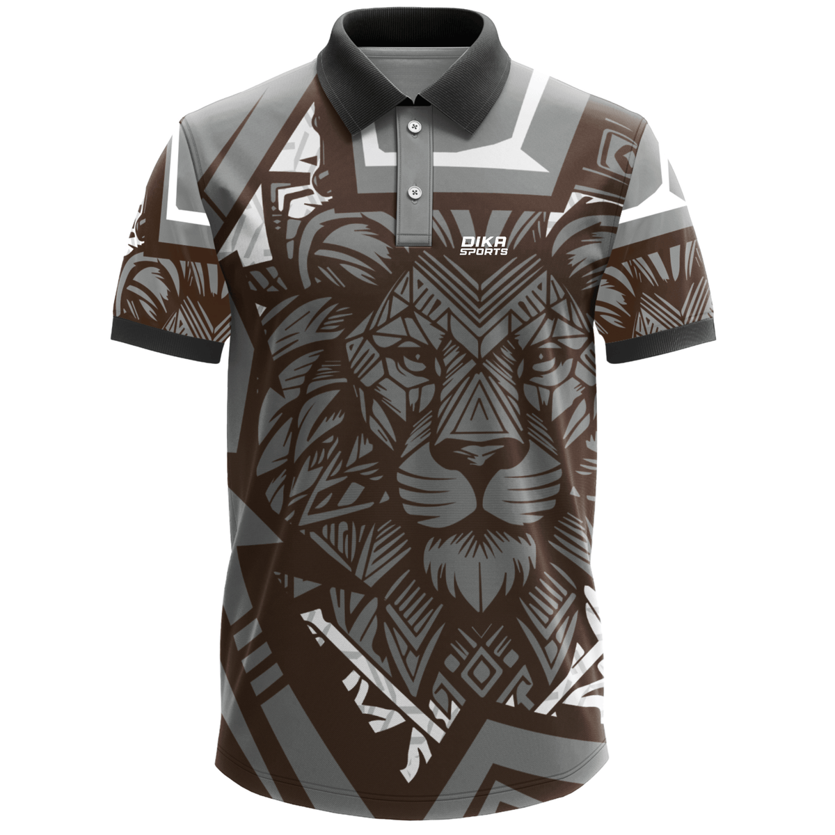 DIKA SPORTS Moisture Wicking Lion Printed Attaractive Custom Cricket Jersey with Collar Neck and Personalized Player Details