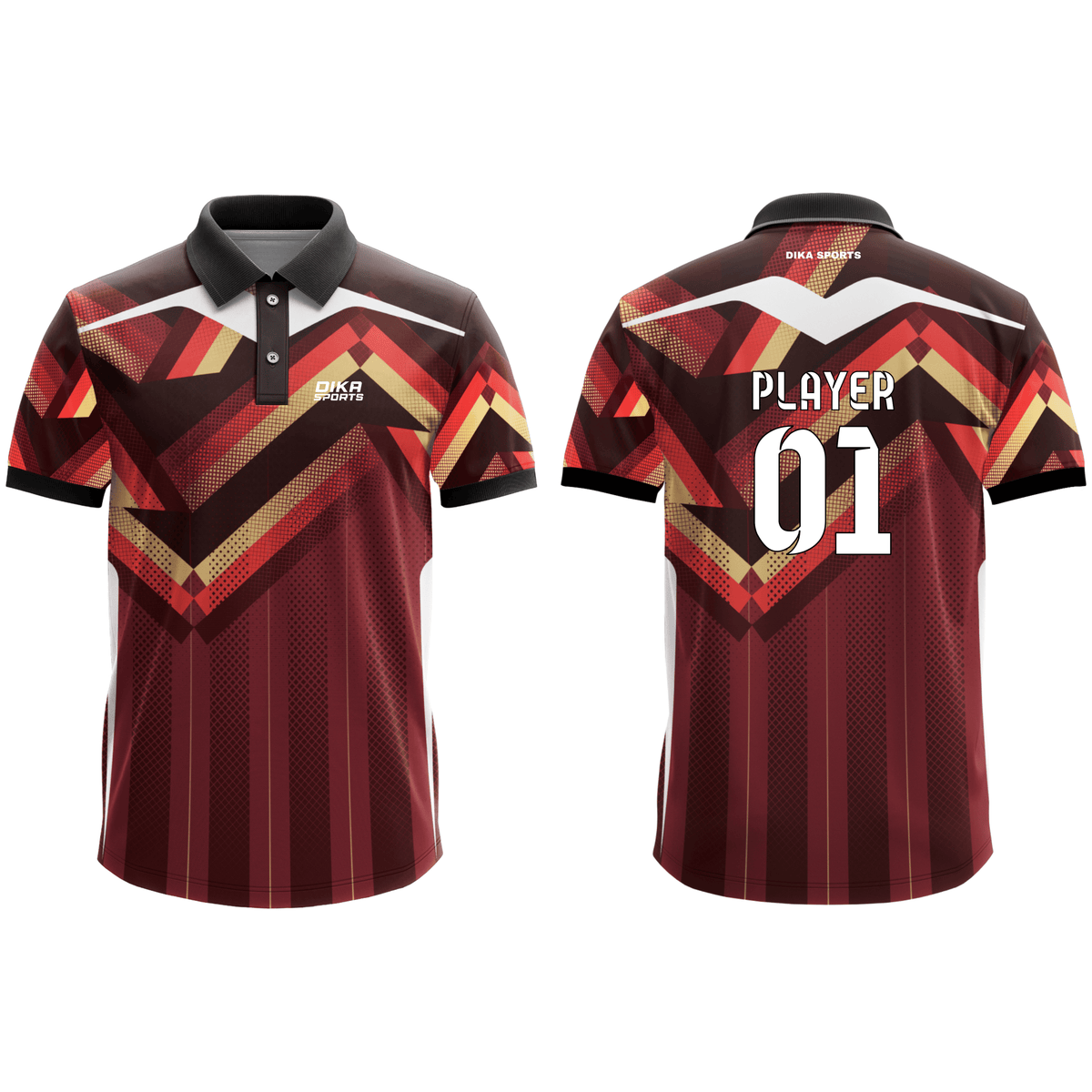 DIKA SPORTS Digital Printed Cricket Jersey with Custom Name and Logo – Stylish Collar Neck Team Sports Uniform