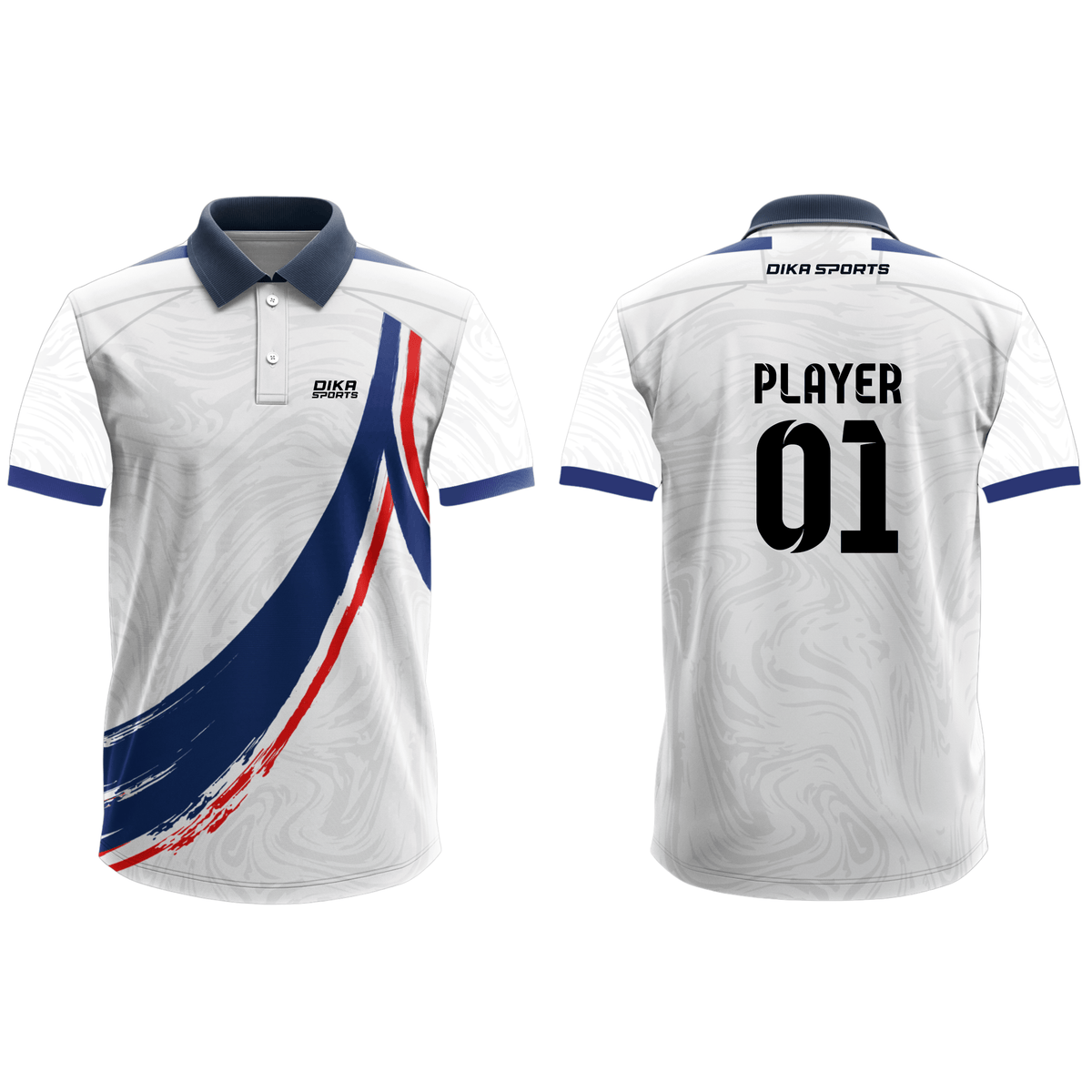 Dika Sports White Cricket Team Jerseys with Custom Branding for Cricket Clubs and Local Matches