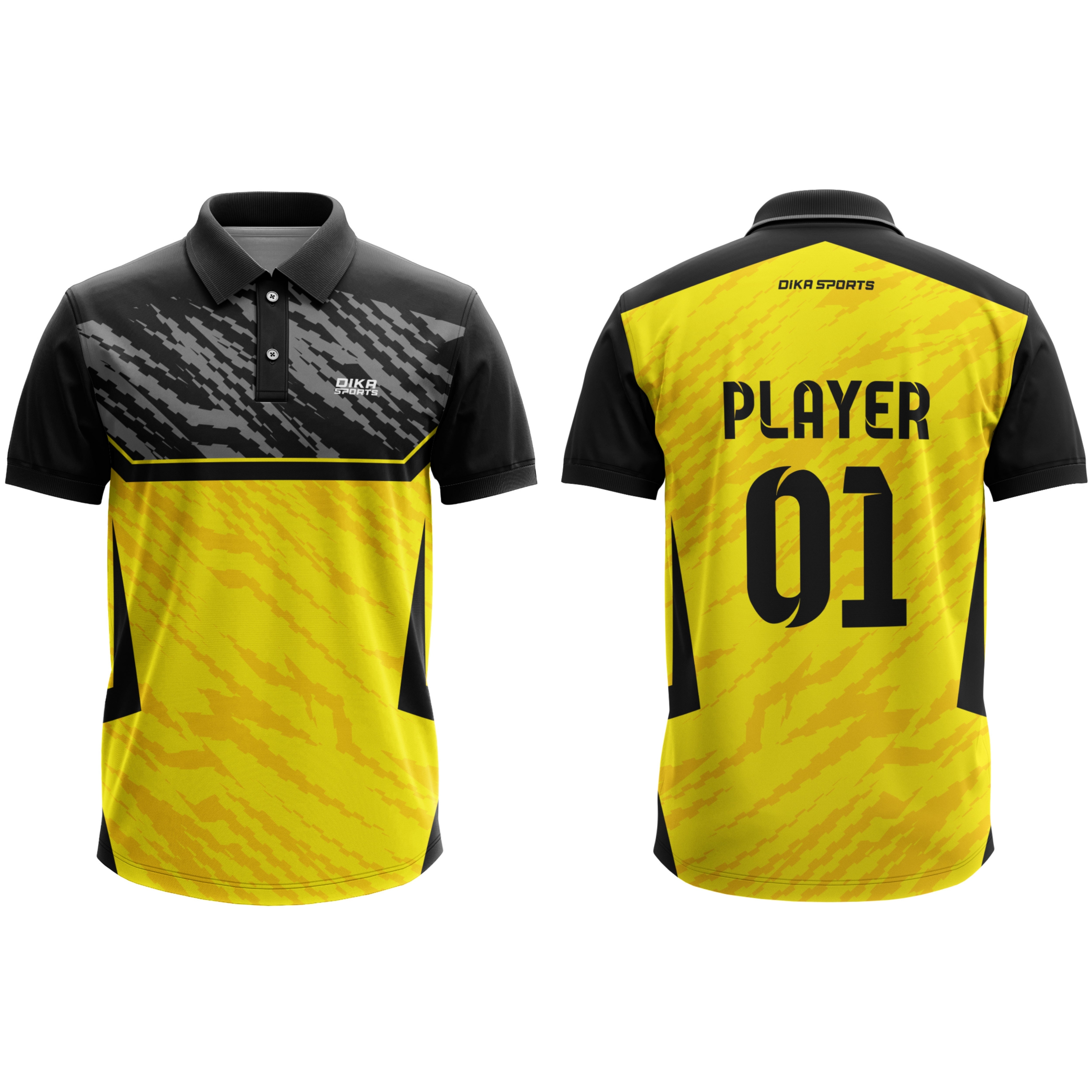 Yellow Black Print Cricket Jersey T-shirt with Name Number