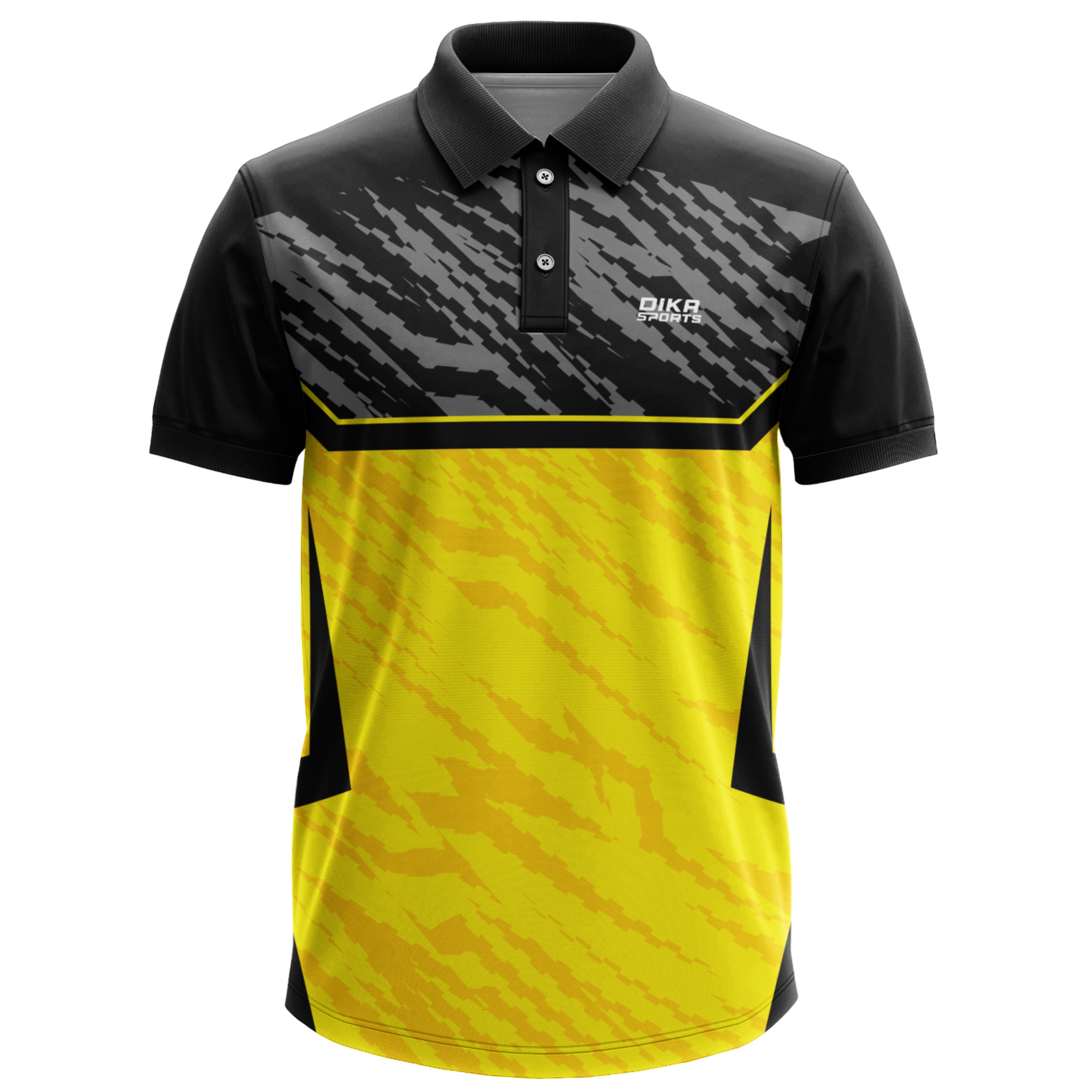 Yellow Black Print Cricket Jersey T-shirt with Name Number