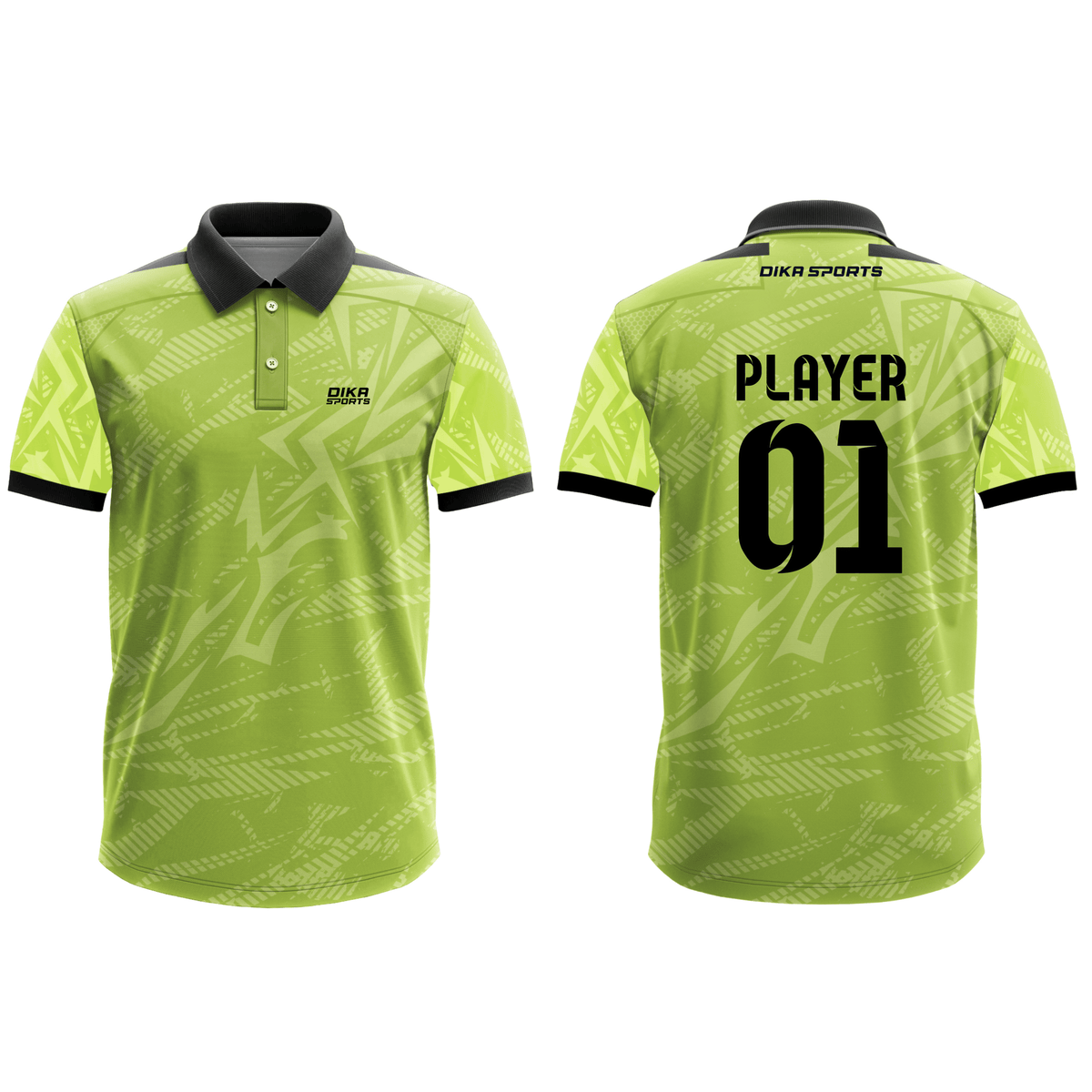 DIKA SPORTS Sublimation Cricket Jersey – Polo Collar Sports Uniform with custom name and number