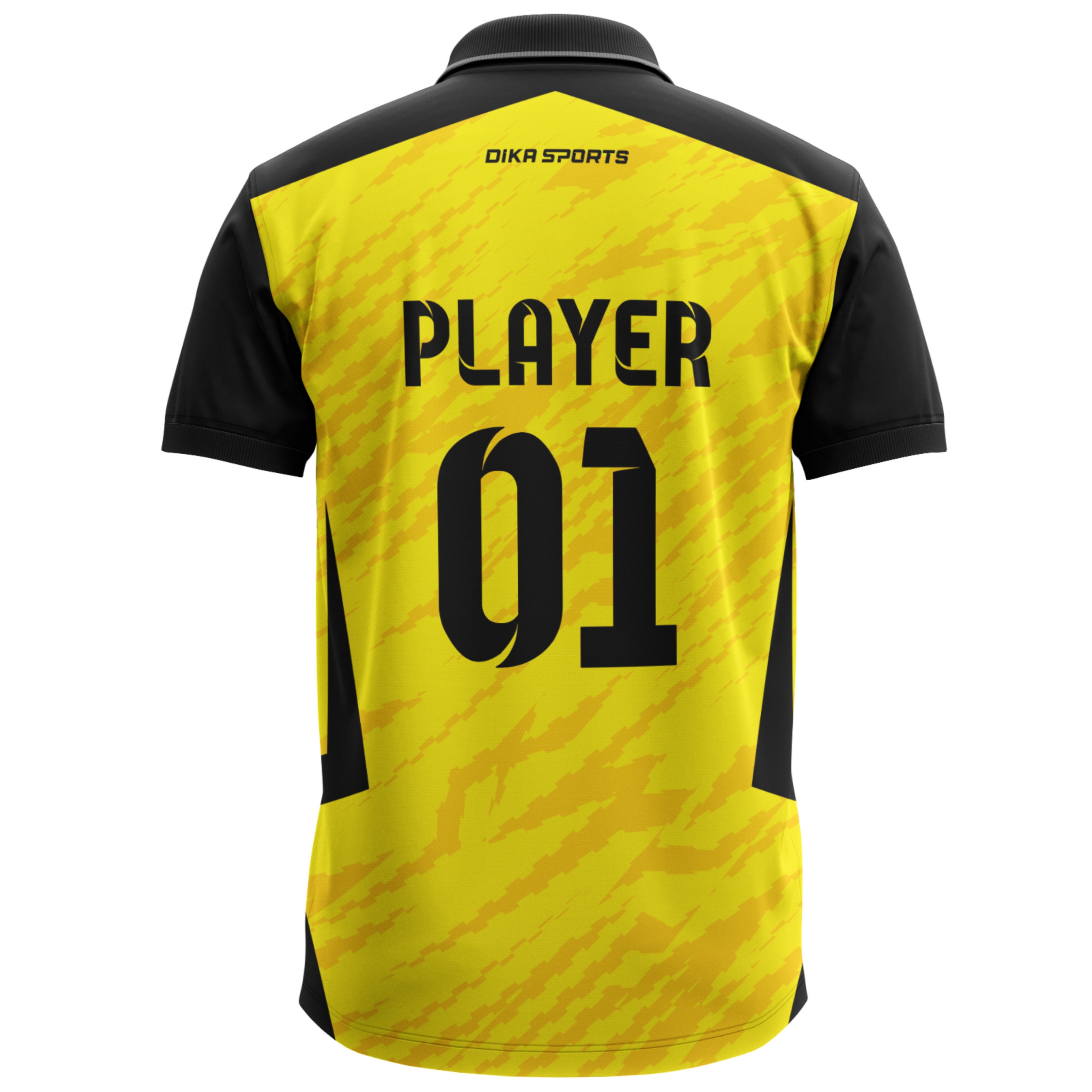 Yellow Black Print Cricket Jersey T-shirt with Name Number