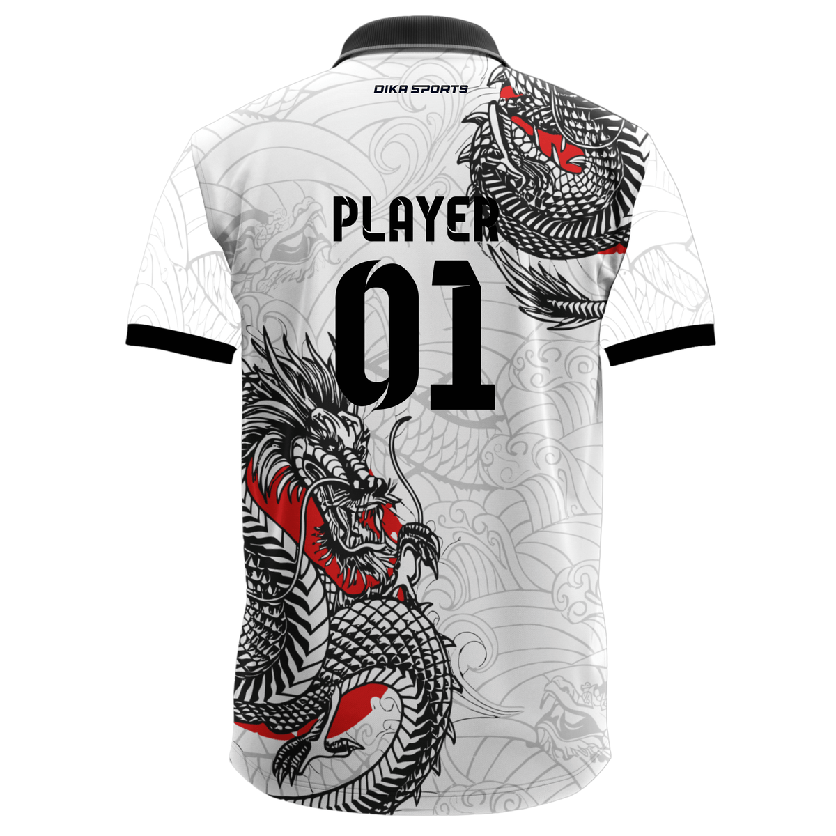 Dika Sports Personalized Cricket Club Polo Jersey for Men with Custom Logo and Name White Printed Jersey