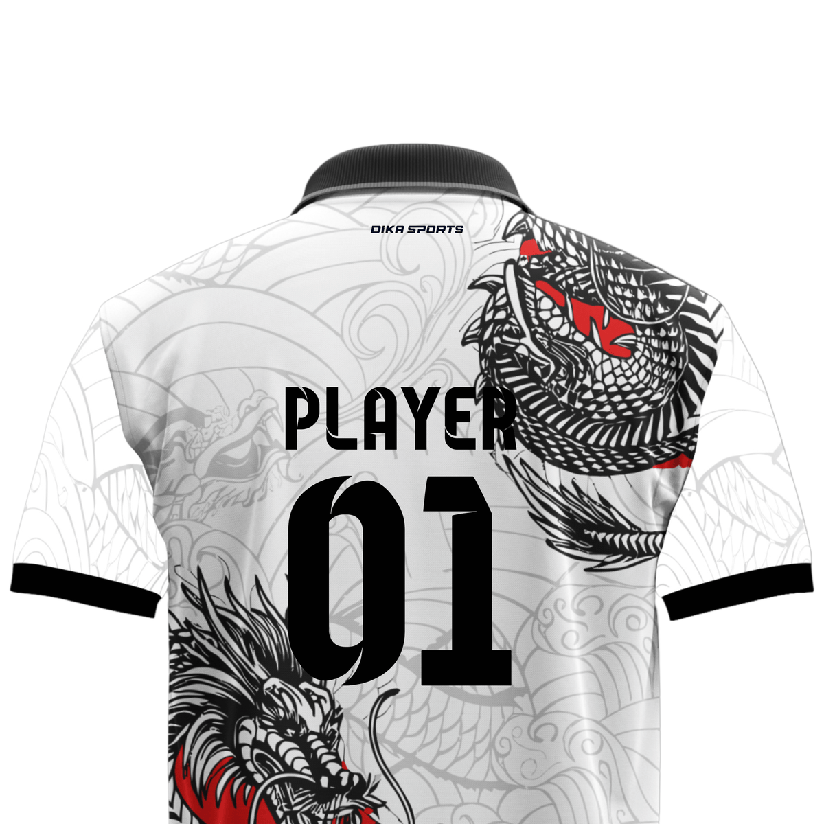 Dika Sports Personalized Cricket Club Polo Jersey for Men with Custom Logo and Name White Printed Jersey