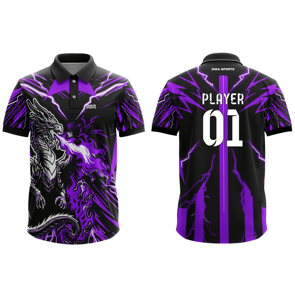 DIKA SPORTS Cricket Team Jersey with quick dry technology – Custom Polo Neck Design Dragon Solid Print