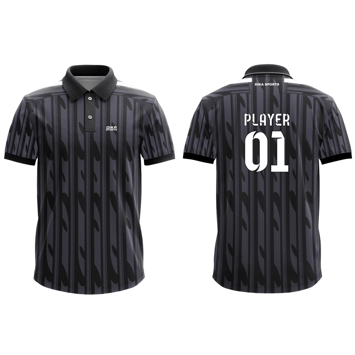 Custom Dika Sports Cricket Tournament Jersey with Polo Black Collar Team Name Logo and Player Number Printing Good Quality Jersey