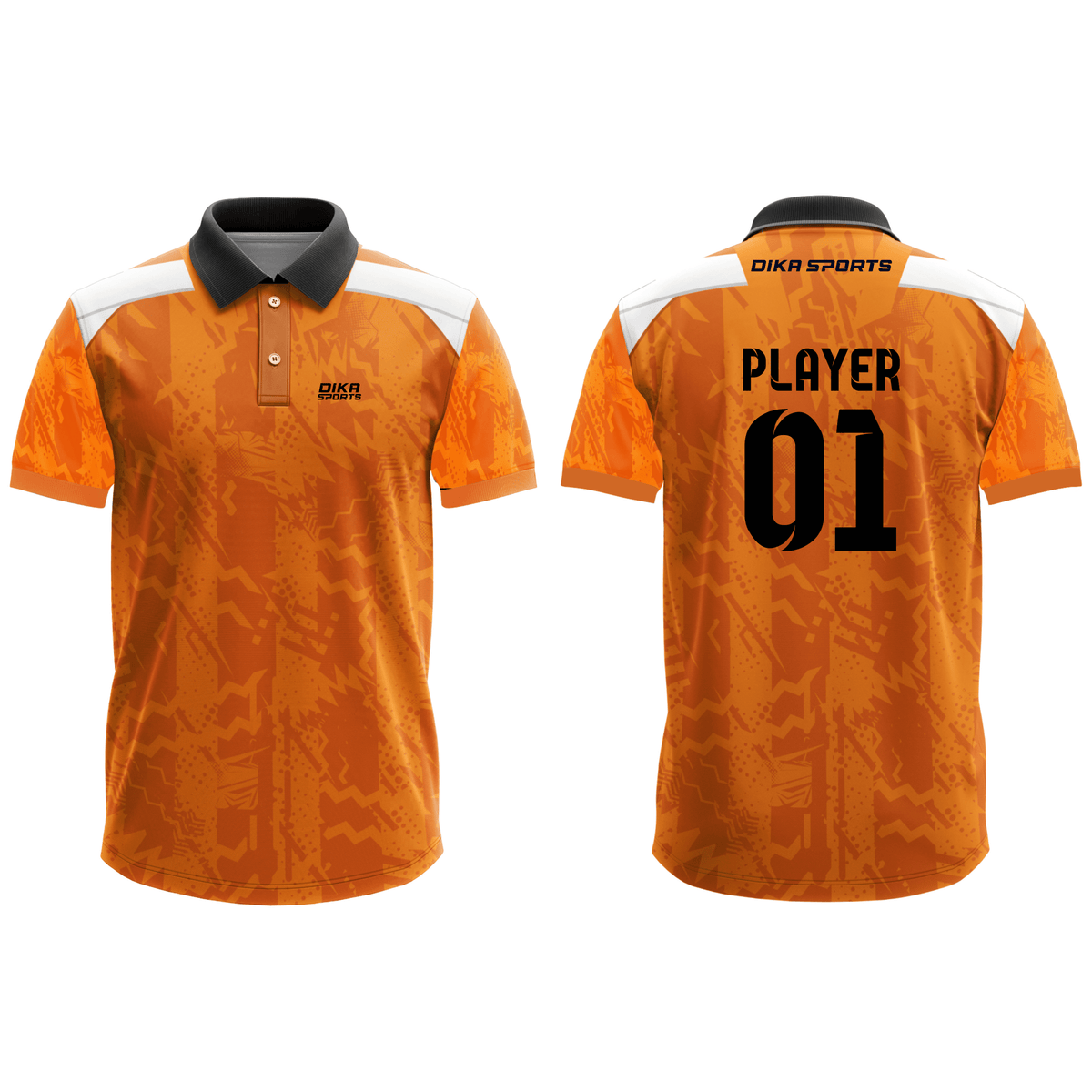 DIKA SPORTS Custom Cricket Jersey – Polo Collar Printed Orange Sports Wear for Daily Matches