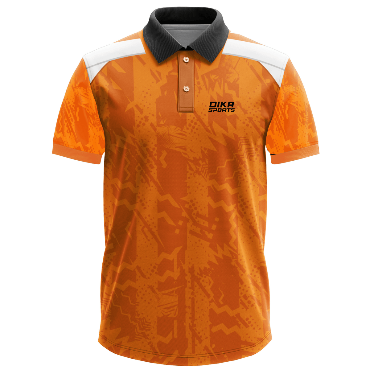 DIKA SPORTS Custom Cricket Jersey – Polo Collar Printed Orange Sports Wear for Daily Matches