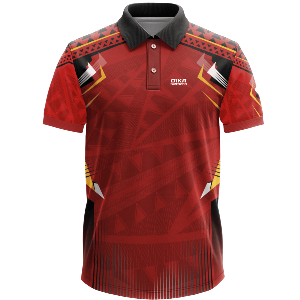 DIKA SPORTS Cricket Red T-Shirt for Men, Stylish Collar Neck Sports Jersey with Moisture Wicking Fabric
