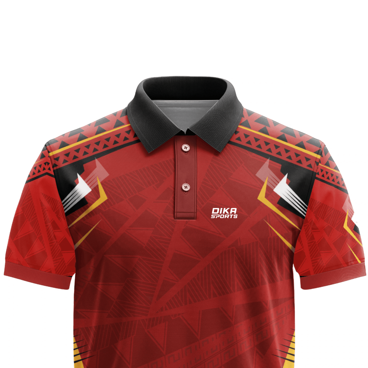 DIKA SPORTS Cricket Red T-Shirt for Men, Stylish Collar Neck Sports Jersey with Moisture Wicking Fabric
