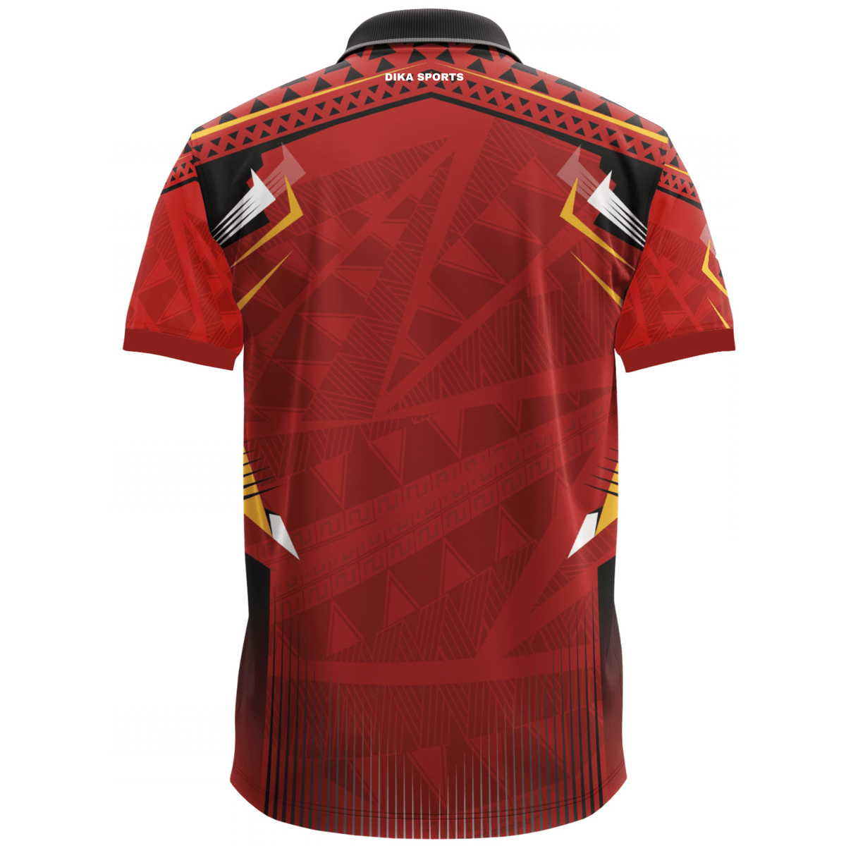 DIKA SPORTS Cricket Red T-Shirt for Men, Stylish Collar Neck Sports Jersey with Moisture Wicking Fabric