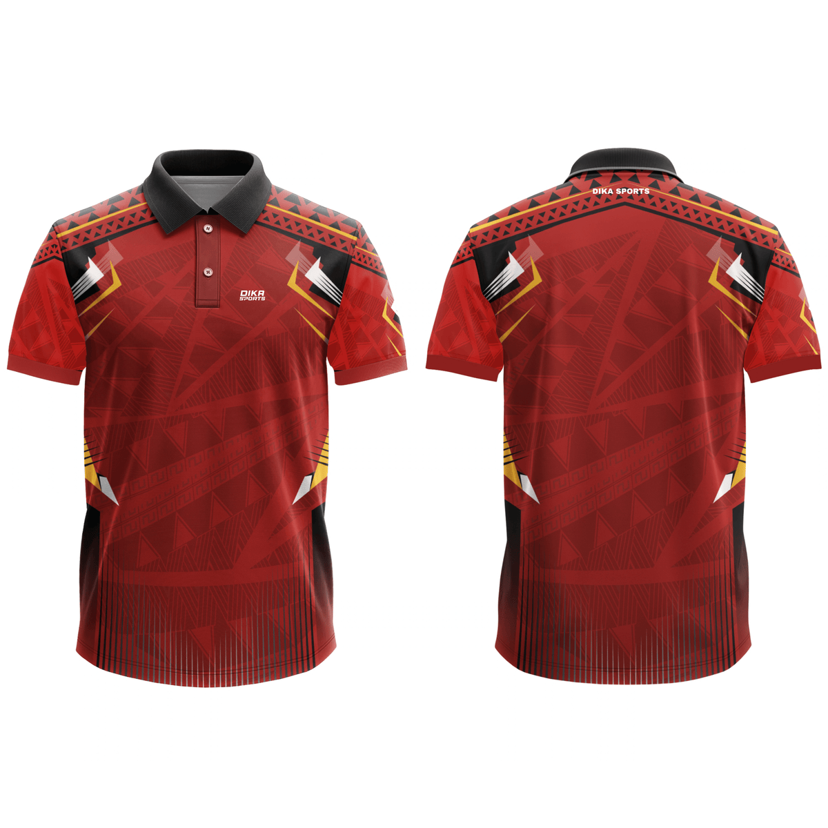DIKA SPORTS Cricket Red T-Shirt for Men, Stylish Collar Neck Sports Jersey with Moisture Wicking Fabric