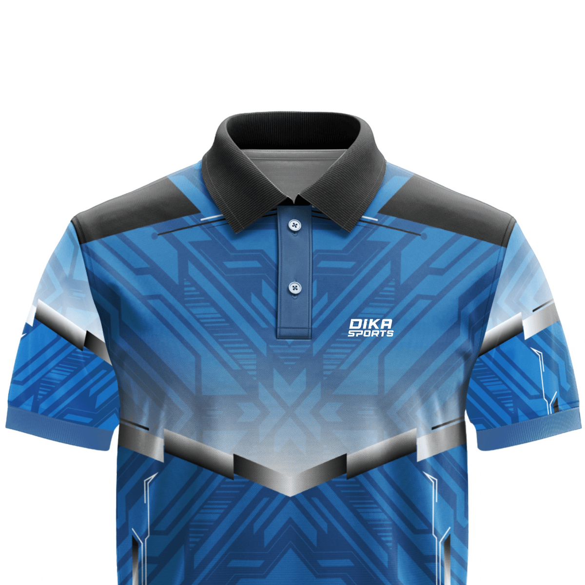 DIKA SPORTS Non Custom Blue Cricket Jersey for Men, Classic Collar Neck Cricket T-Shirt for Sports and Training