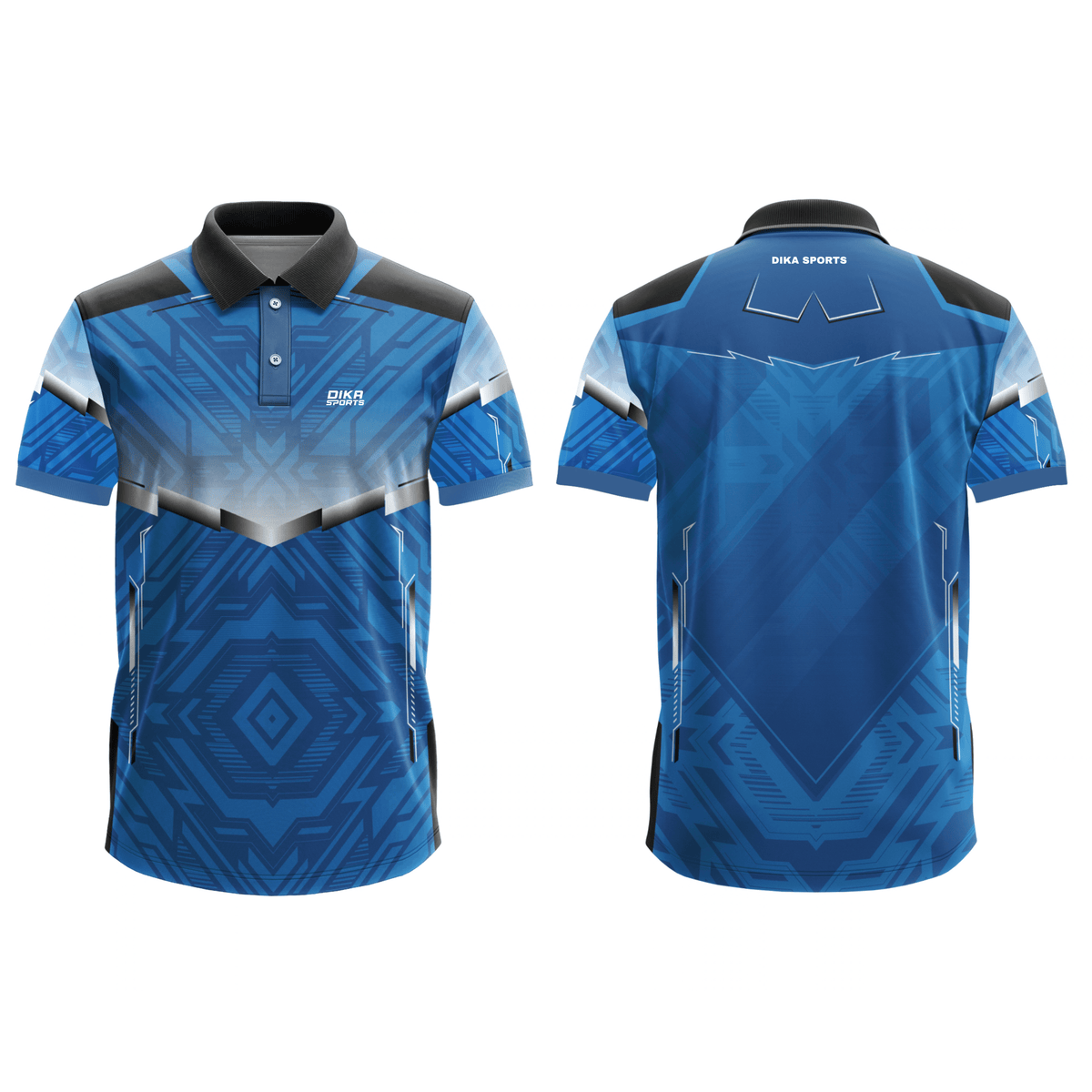 DIKA SPORTS Non Custom Blue Cricket Jersey for Men, Classic Collar Neck Cricket T-Shirt for Sports and Training
