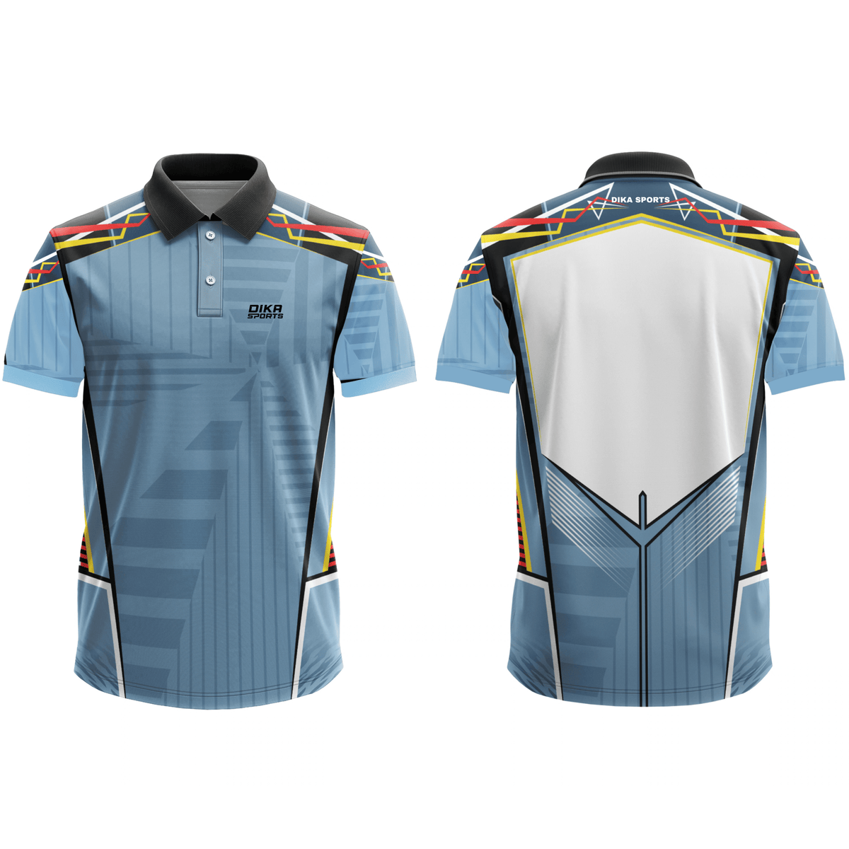 DIKA SPORTS Men's Blue And White Sports T-Shirt, Cricket Jersey with Collar Neck, Breathable and Stretchable Fabric