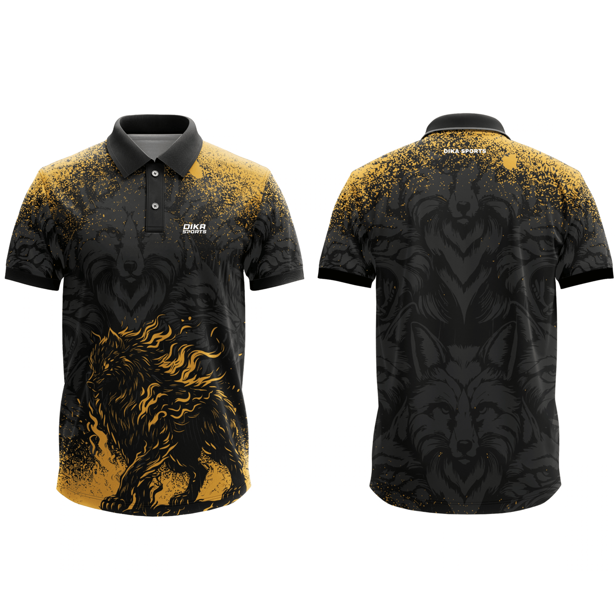 DIKA SPORTS Stylish Fire Wolf Cricket Jersey for Men, Collar Neck Sports T-Shirt with Lightweight Breathable Fabric