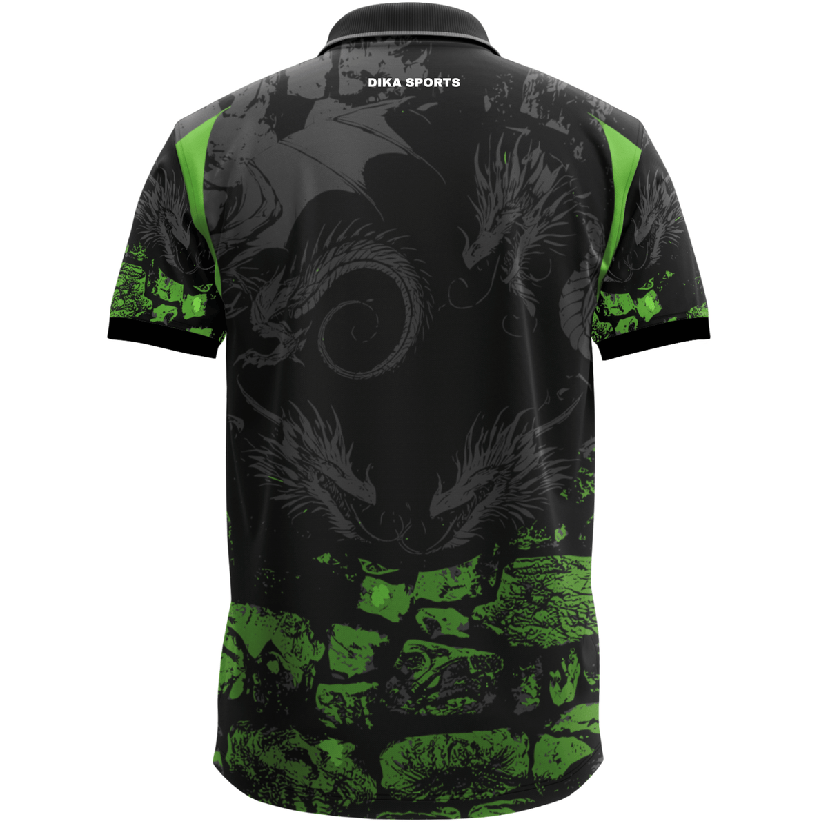 DIKA SPORTS Ready to Wear Printed Collar Cricket Jersey for Men – Stylish Green Dragon Short Sleeve Cricket Sportswear