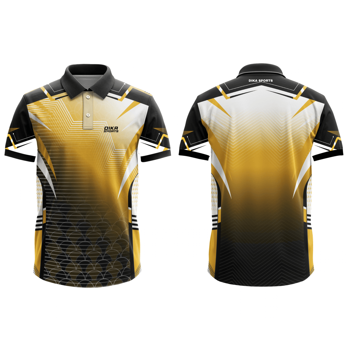 DIKA SPORTS Yellow & Black Cricket Jersey for Men, Short Sleeve Collar Neck Sports T-Shirt for Everyday Active Wear