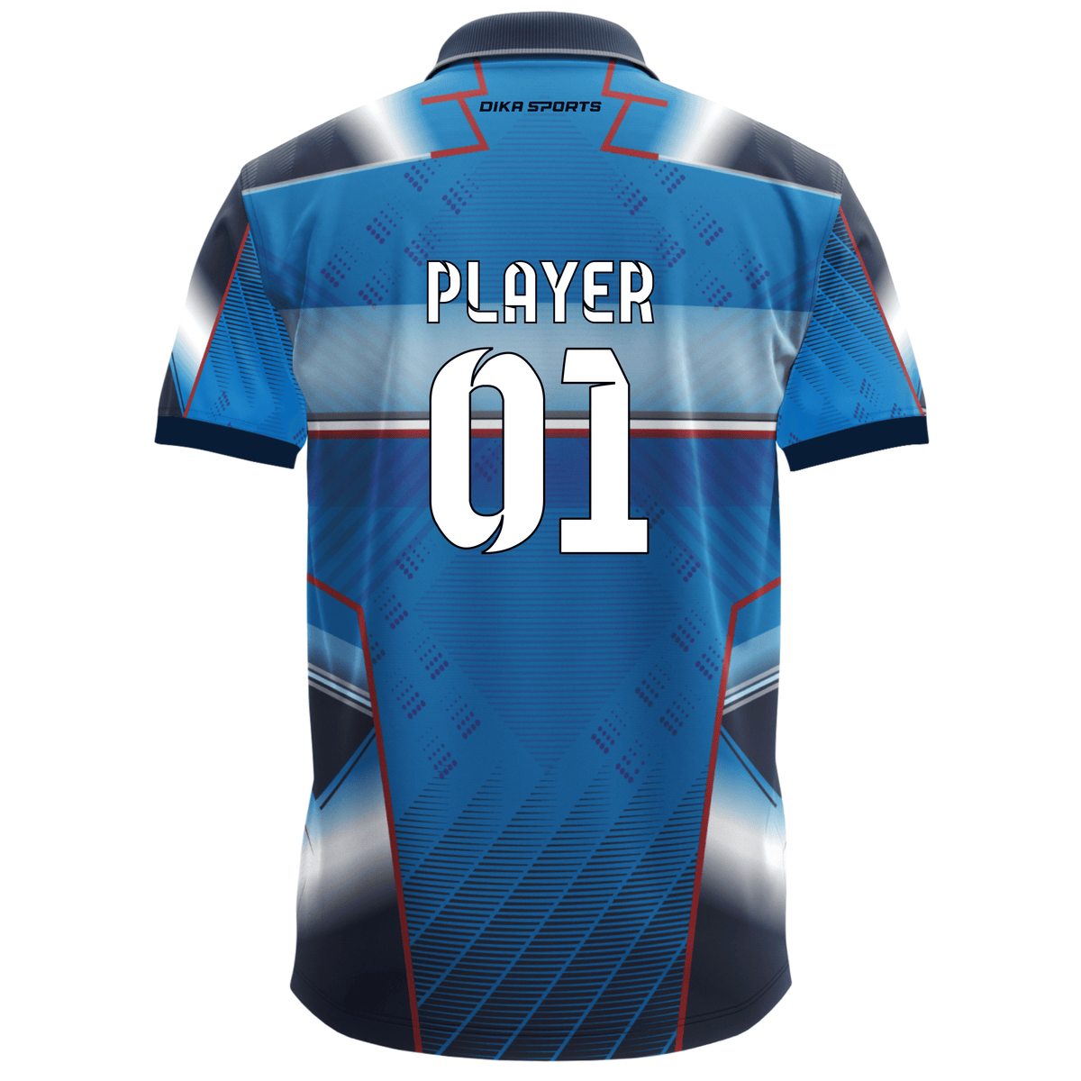 Premium Dika Sports Custom Polo Mix Vibrant Blue Colour Cricket Jersey for Men with Team Player Name and Number Customization