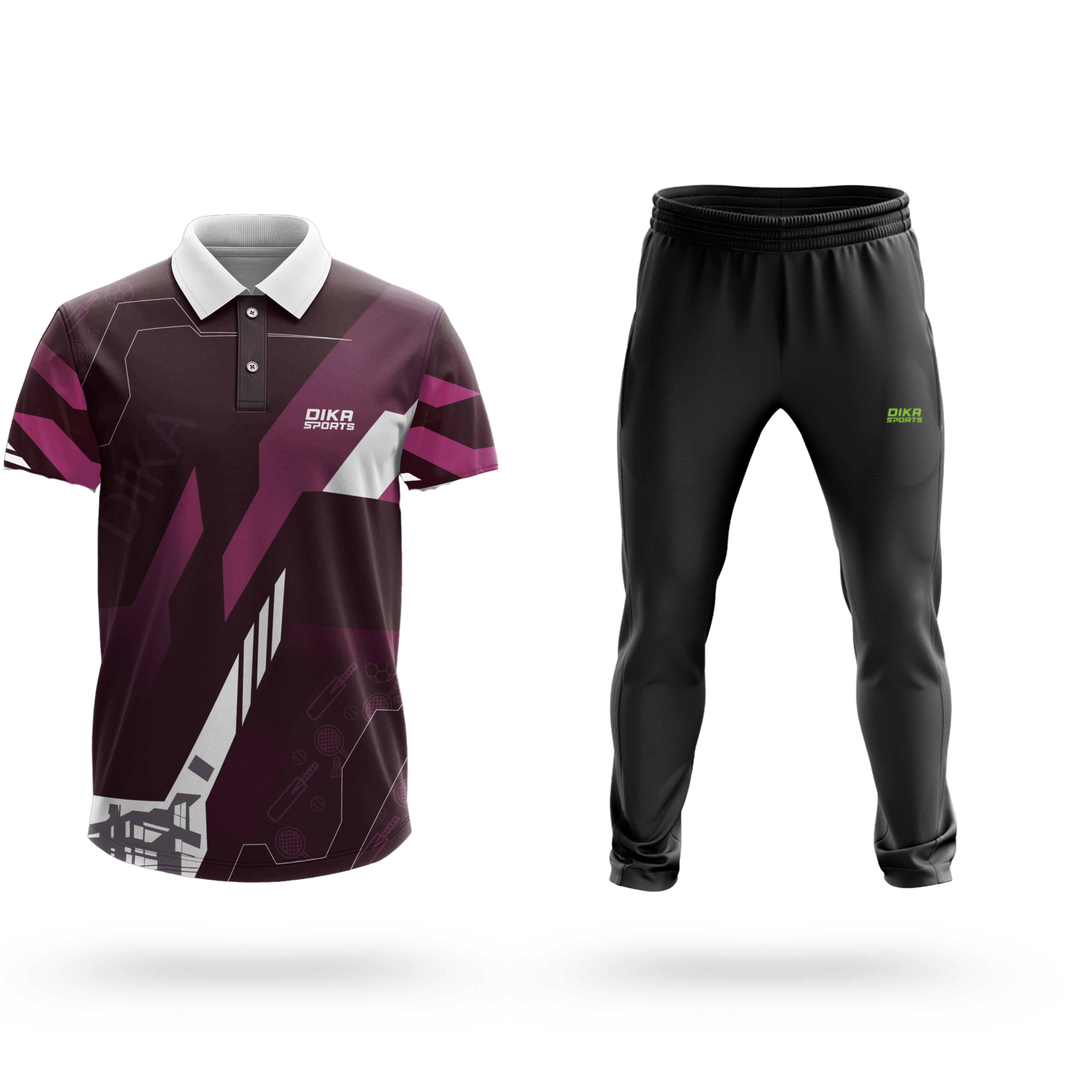 Dika Sports Personalized jersey Cricket t-shirt short sleeve cricket white jerseyblack half shirt for men cricket trackpant - Pack of 2