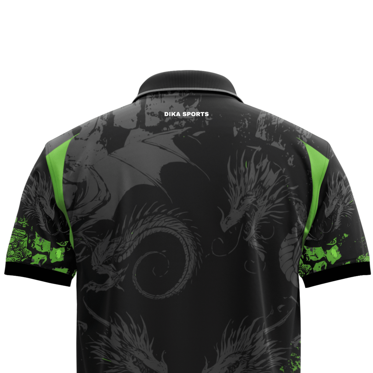 DIKA SPORTS Ready to Wear Printed Collar Cricket Jersey for Men – Stylish Green Dragon Short Sleeve Cricket Sportswear